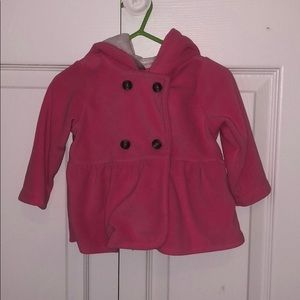 Pink soft coat with white fleece lined hood